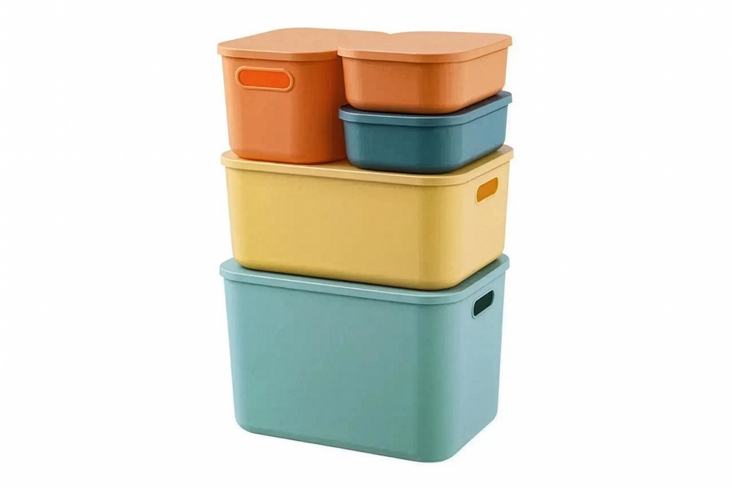Colourful containers stacked for Dizzie reusable container pots.