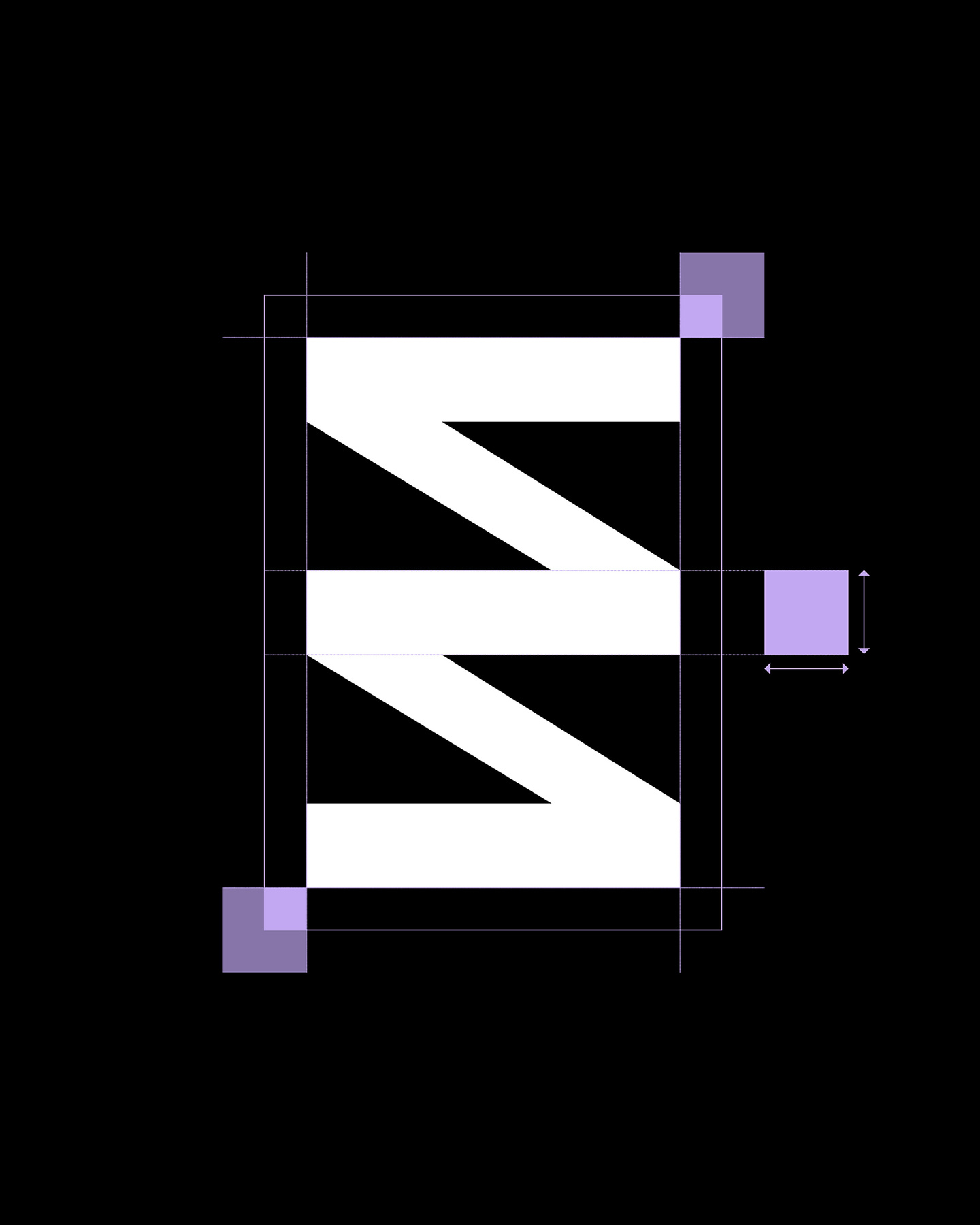 Small white brand symbol on a black background