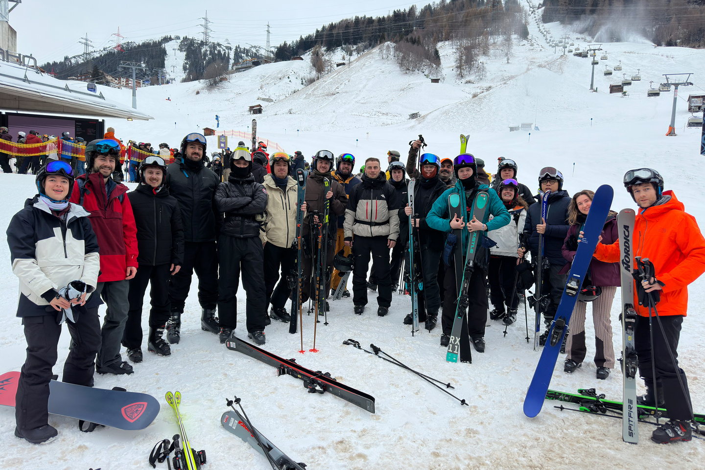 A photograph of the BLOND team on the slopes during the company ski trip
