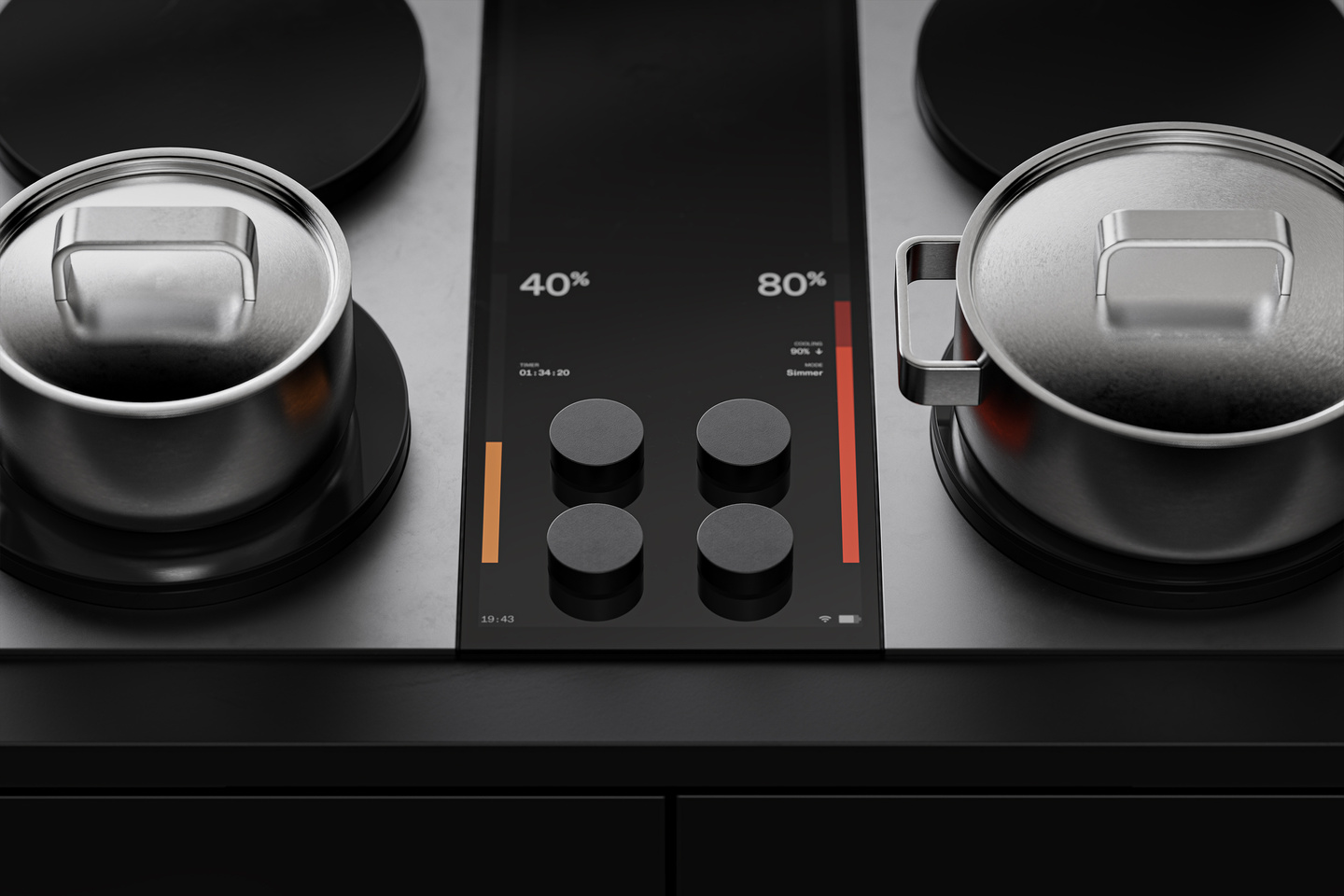 Close-up view of central control panel and knobs on an induction stovetop