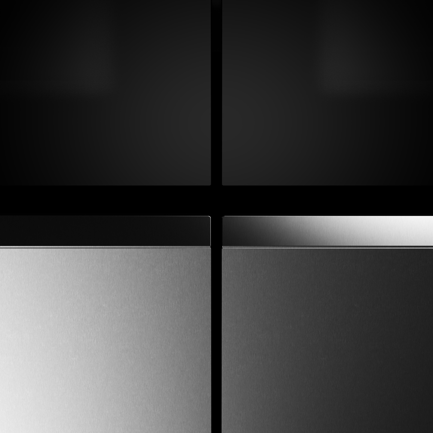 Close-up view of four-quadrant black metallic refrigerator door panels